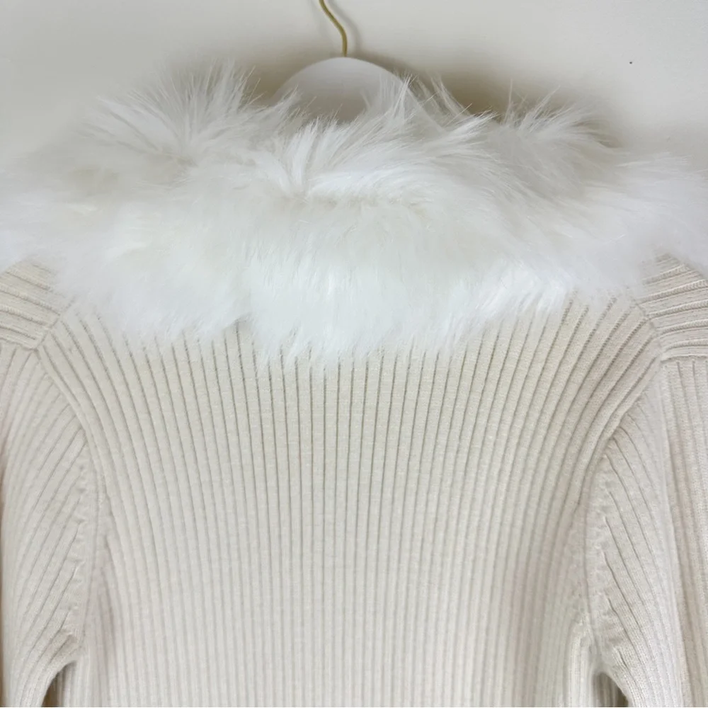 Show Me Your MuMu Cream Faux-Fur Collar Long Cardigan - Picture 11 of 13